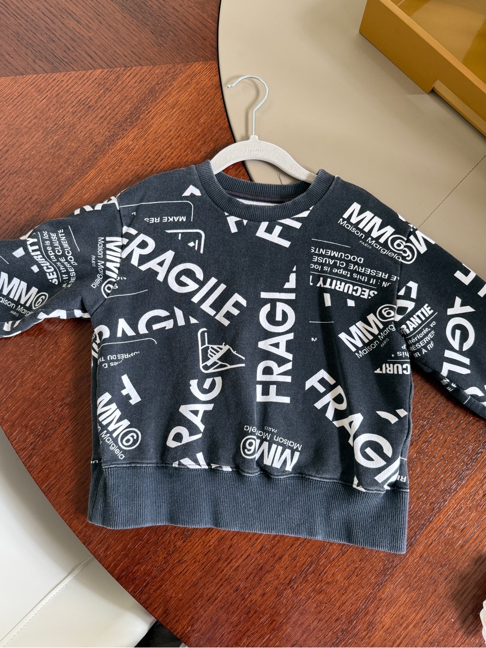 Maison Martin Margiela Black & White 'Fragile' Graphic Kids Sweatshirt